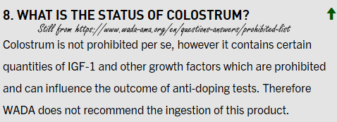 Colostrum bomvol IGF-1, WADA ontraadt gebruik